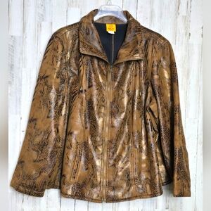 Ruby Rd. Faux Snakeskin Bomber Jacket 24 24W Metallic Old Money Mob Wife